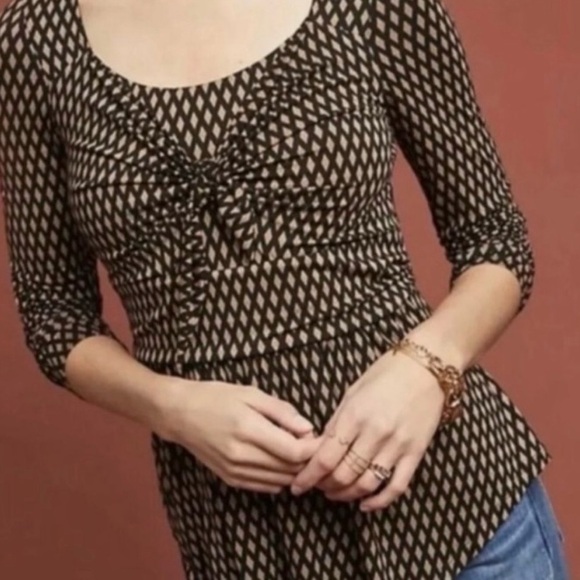 NWOT Anthropologie Meadow Rue Joselyn Diamond Tie Front Blouse - Picture 2 of 9